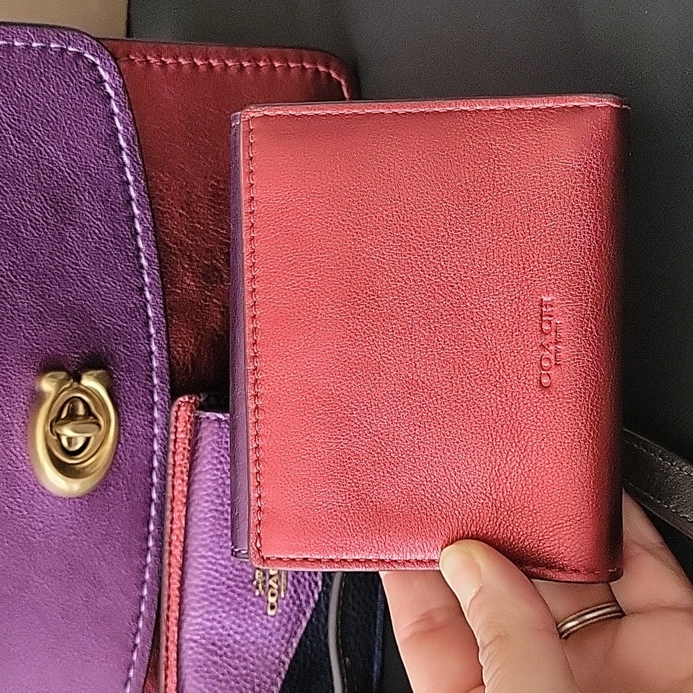 COACH PARKER Metallic Color Block Purple Leather Top Handle Crossbody Set EUC - Picture 3 of 11